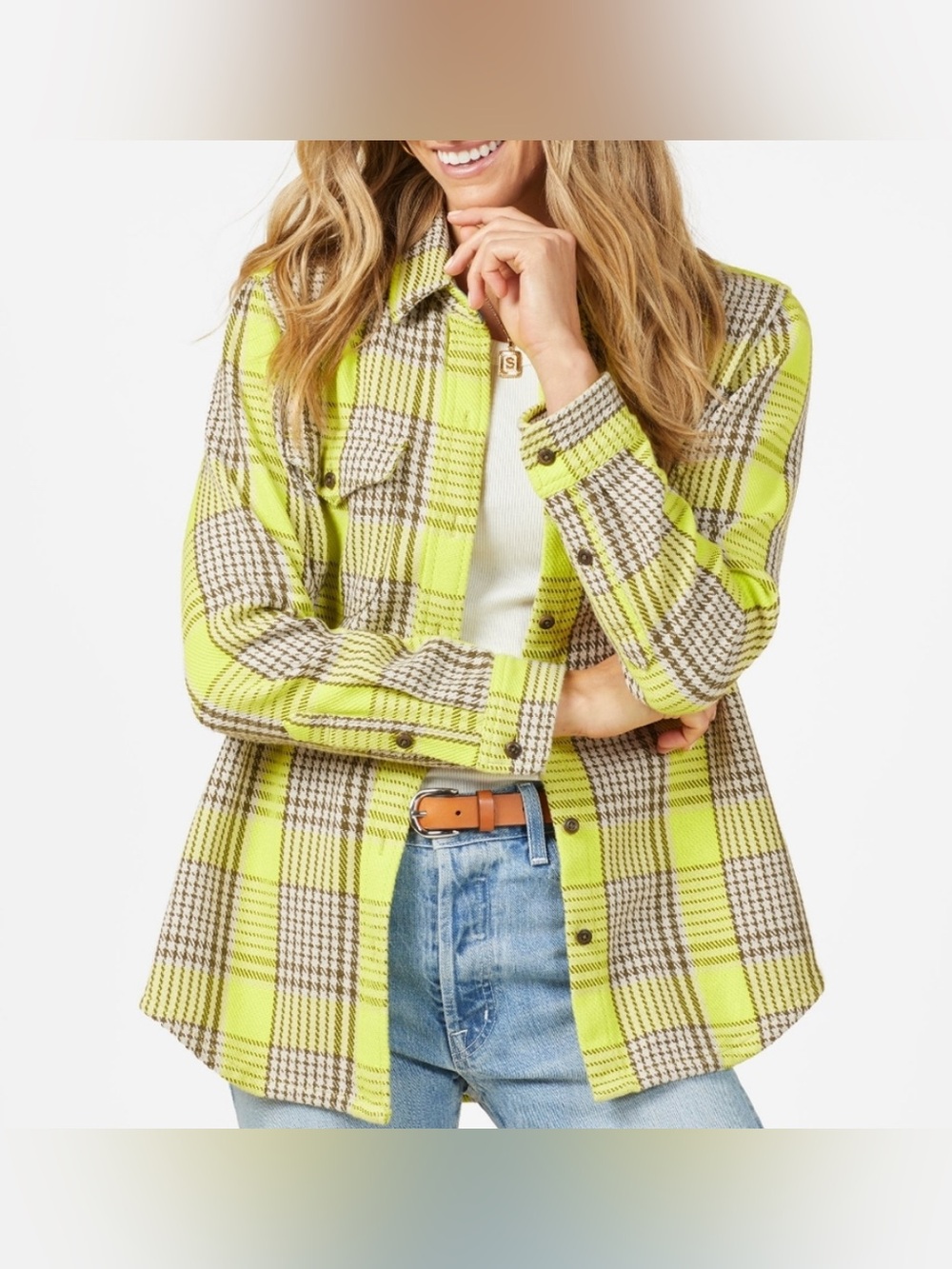 NWT Outerknown Electric Lime
Jones Plaid Blanket button up L/S Shirt M/L